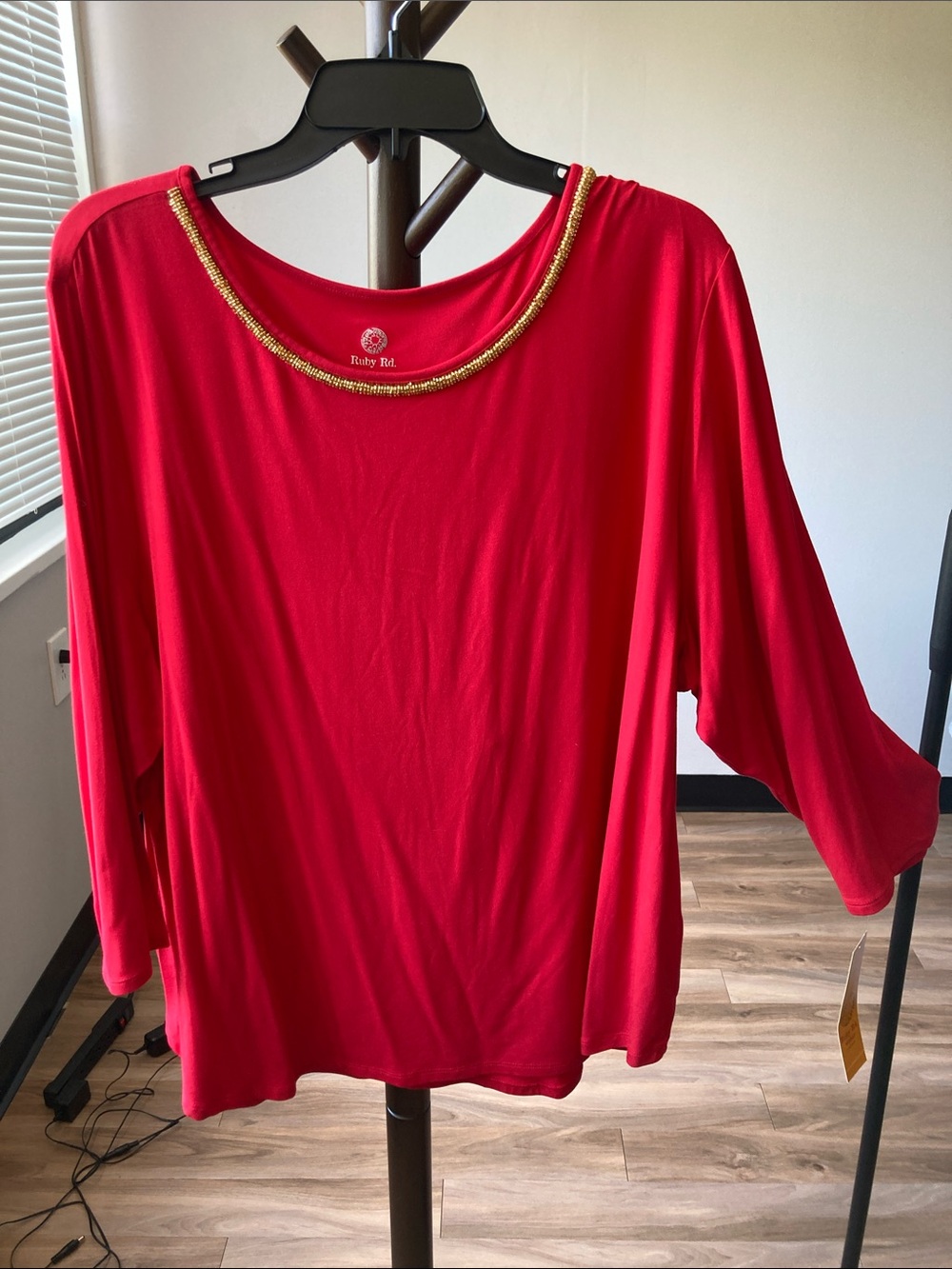 Ruby Rd red top gold beaded embellished neckline 2X - Picture 10 of 17